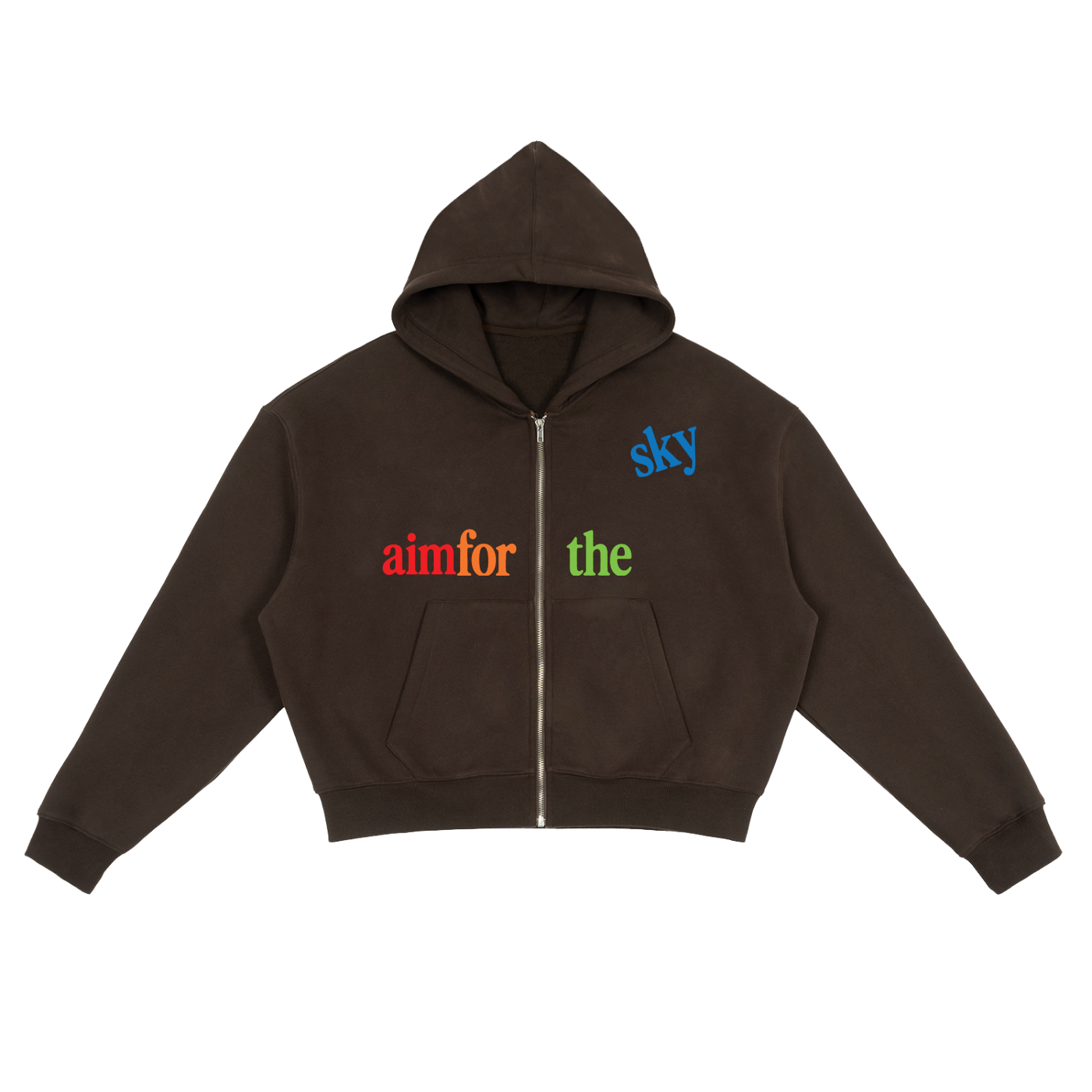 Aim For The Sky Boxy Zip-Up Hoodie (brown)